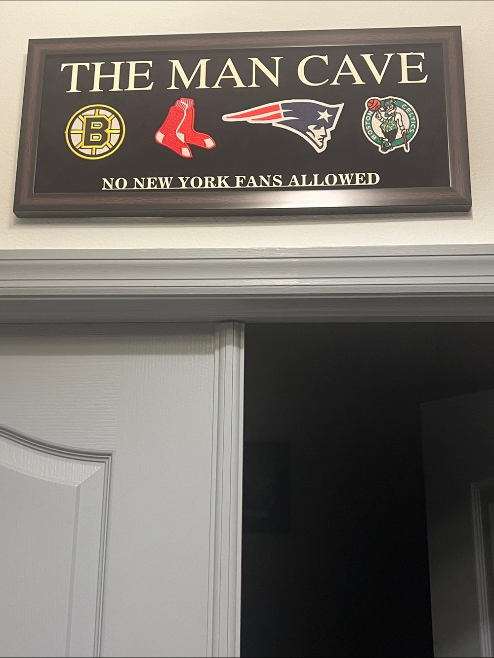 The Man Cave Wall Sign - Black, Cream & Brown. Boston Sports